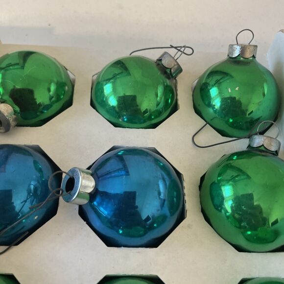Vintage Pyramid Christmas Ornaments One Box of 15 Blue Green Glass Bulbs 2” - Picture 5 of 10